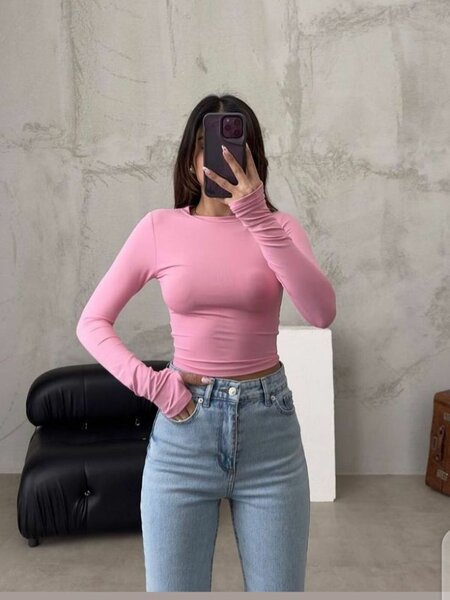 Haut à manches longues rose femme