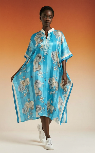 Caftan bleu en soie