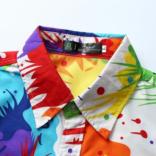 Berrykey Mens Vintage Graffiti Hawaiian Printed Short Sleeve