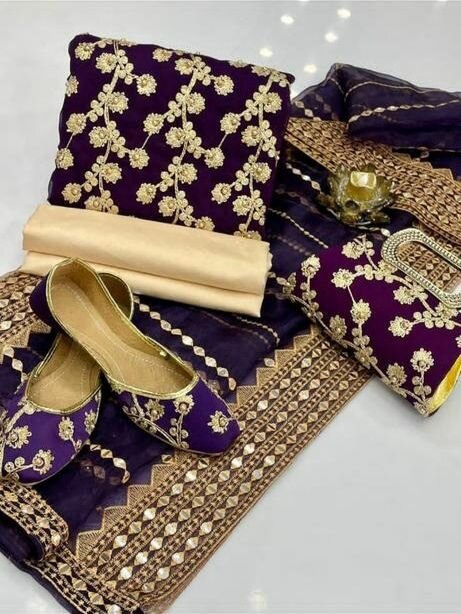 5 Pcs women's unstitched crinkle chiffon Embroidered suit