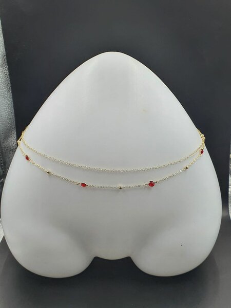 Elegant Gold Anklet with Red Beads