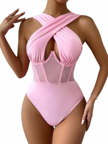 SHEIN  Unity Cross Wrap Mesh Bodysuit(Thrift)