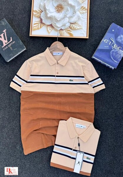 Polo rayé beige et marron