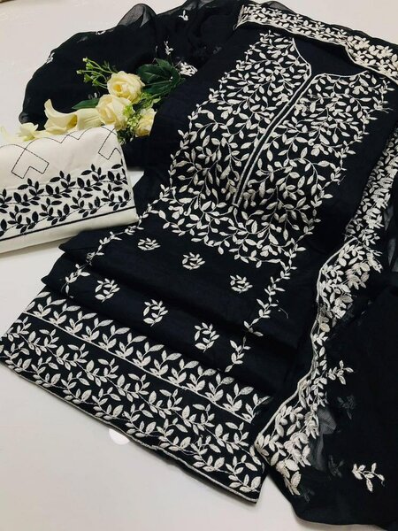 3 pcs women's unstitched Embroidered cotton suit