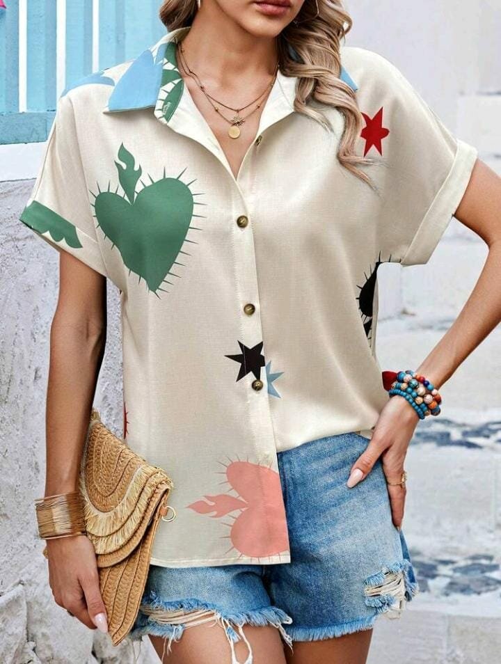 Chemise imprimée cactus bohème