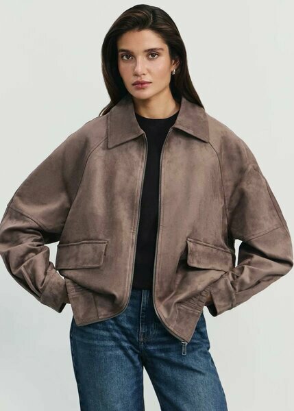 Brown faux leather short coat for women