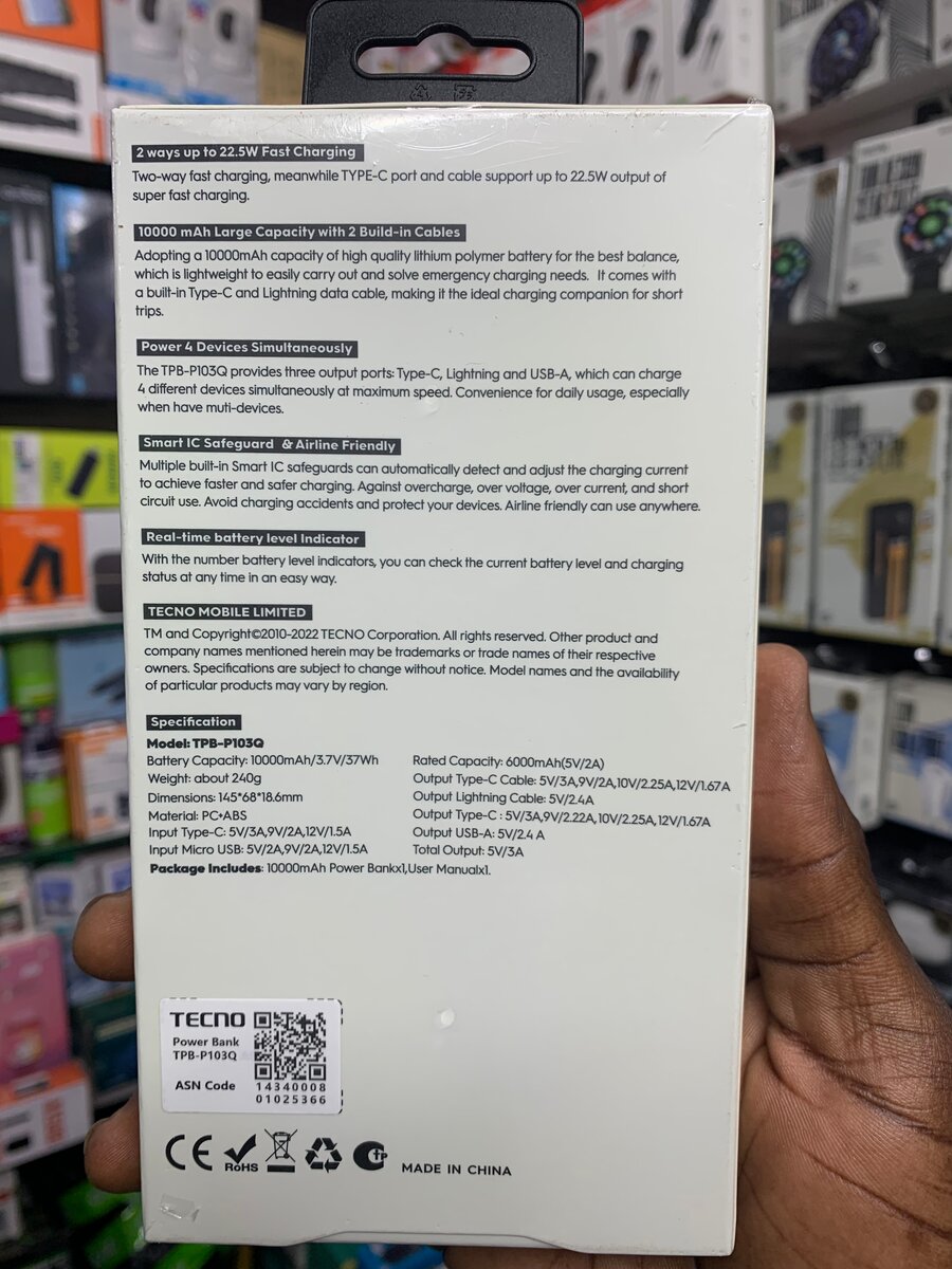 Power Bank Tecno 10000mAh LED