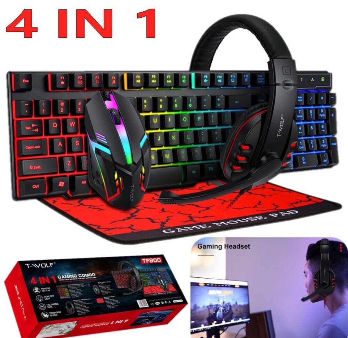 Brand: Generic T-Wolf Gaming Combo TF800 Keyboard/Mouse/Head