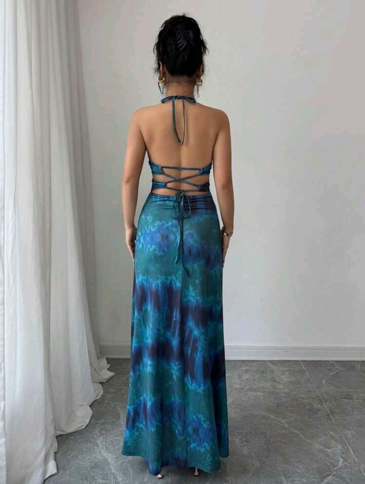 Robe Longue Évasée Bleu Femme