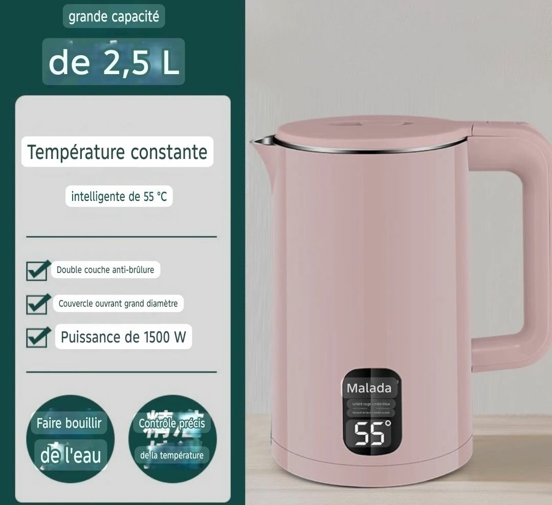 Bouilloire Électrique 2,5L Rose