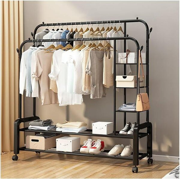 Clothes Metal Hanging Rack With Shelves