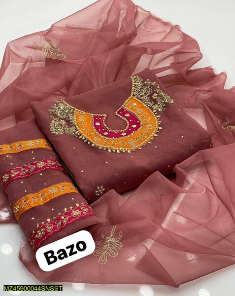 2 Pcs women unstitched organza Embroidered Suit