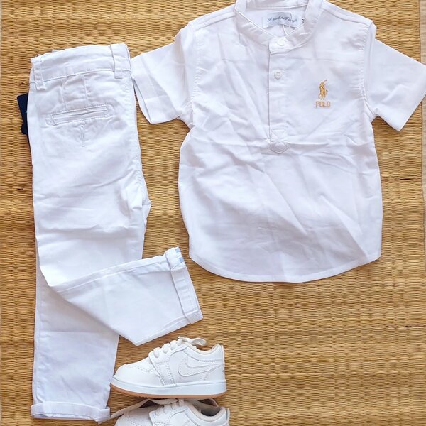 Ensemble pour garçon chemise+pantalon+baskets, couleur blanc