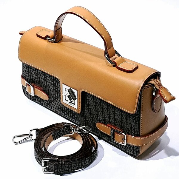 Sac banane en cuir noir et marron