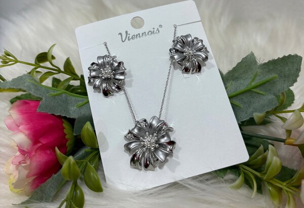 Ensemble bijoux argenté fleur