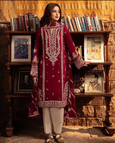 3 pcs women's unstitched Embroidered suit