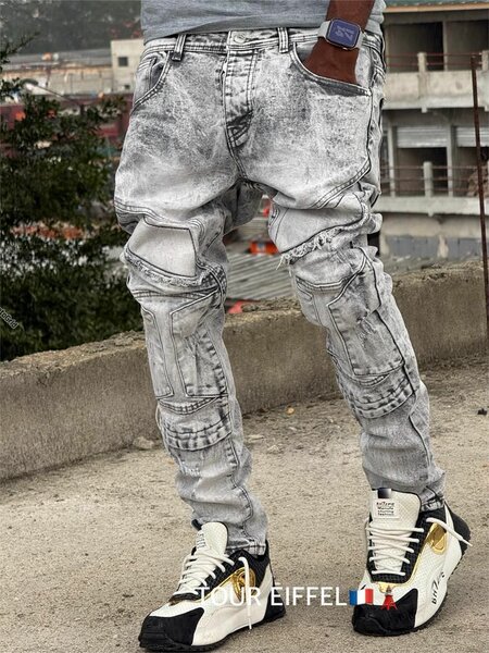 Jeans cargo gris homme moderne