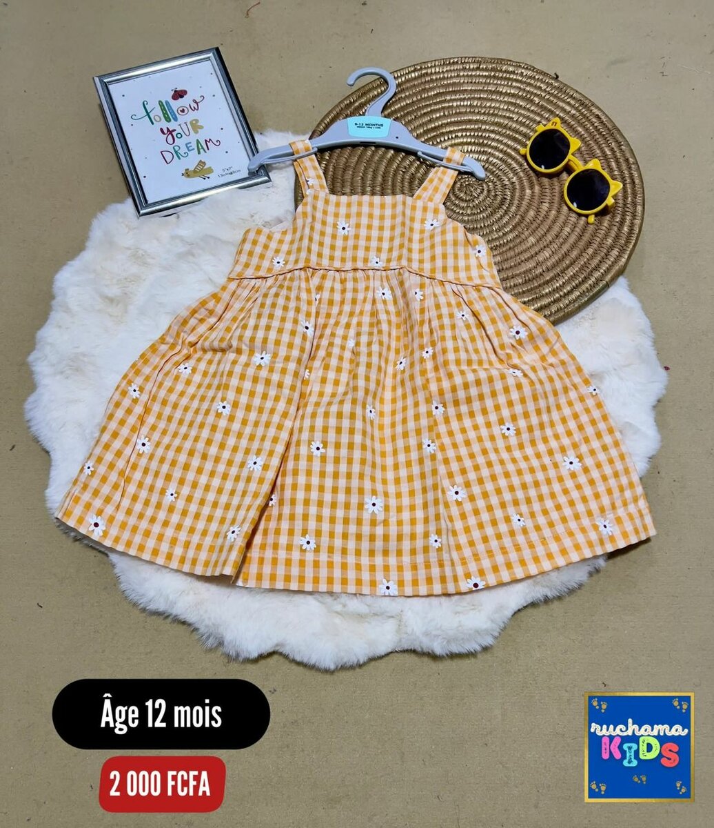 Robe bébé à carreaux jaunes