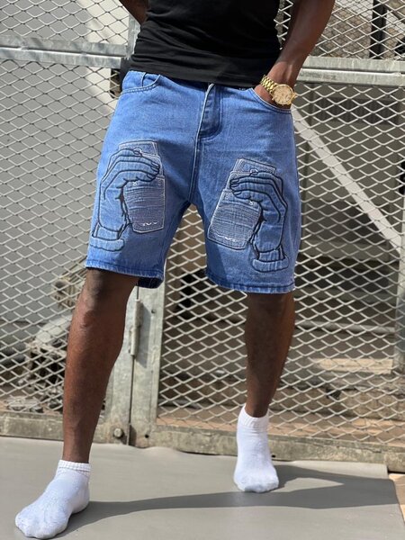 Short en jean brodé homme