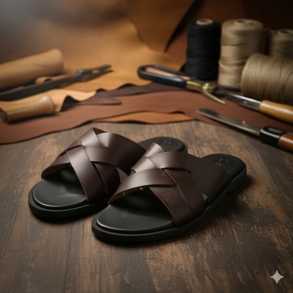 Sandales en cuir marron homme