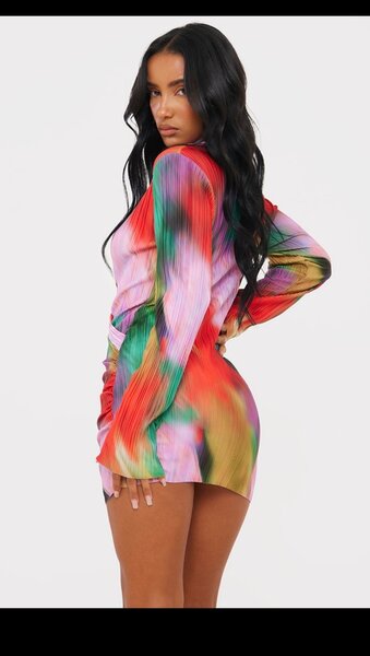 Multi Watercolour print Plisse dress