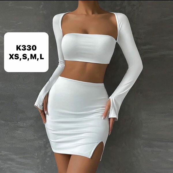 Women's Mini Dress with Long Sleeves and Square Neckline White