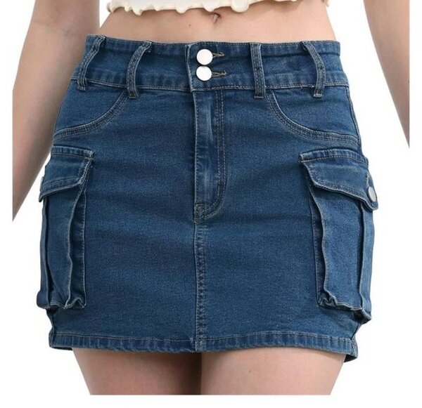 Women Denim Mini Skirt Vintage Cargo Wrapped Bottoms Low Wai