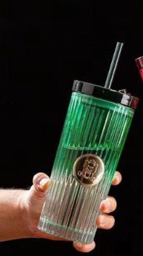 Gradient Color Vertical Stripes Portable Glass Tumbler with Lid and Straw