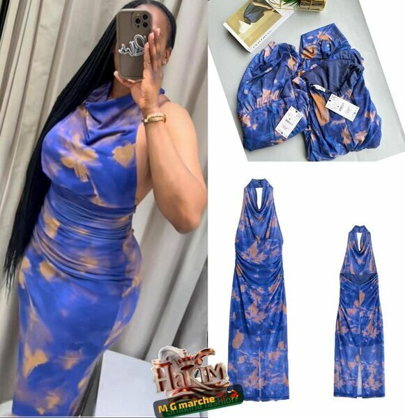 Robe longue tie & dye bleue