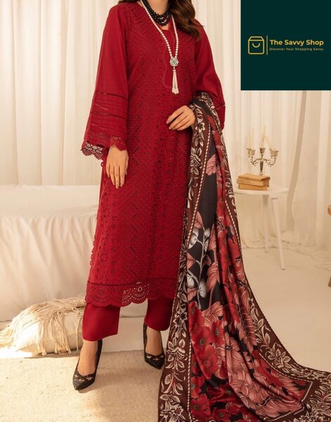 3 piece unstitched dhanak embroidered suit