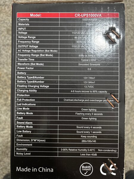 CR UPS 1000VA Power Supply