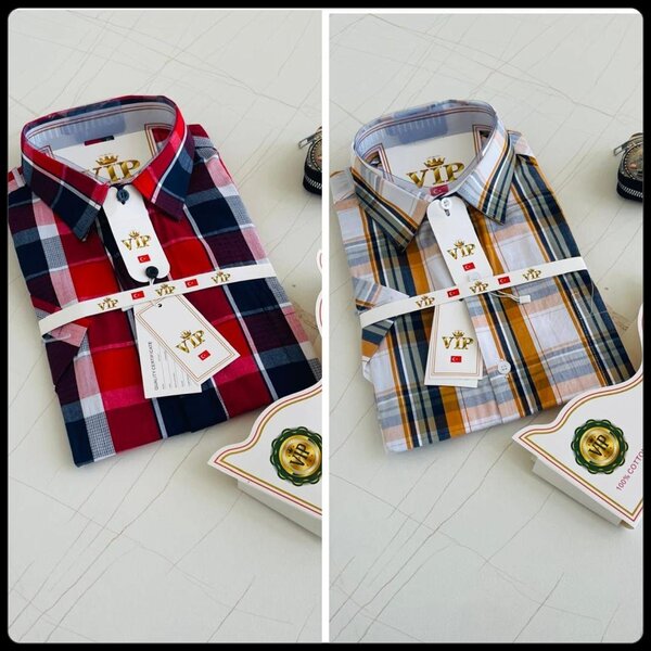 Checked short sleeves