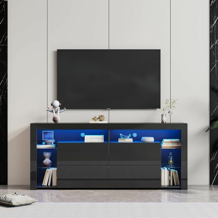 Meuble +TV +LED moderne noir