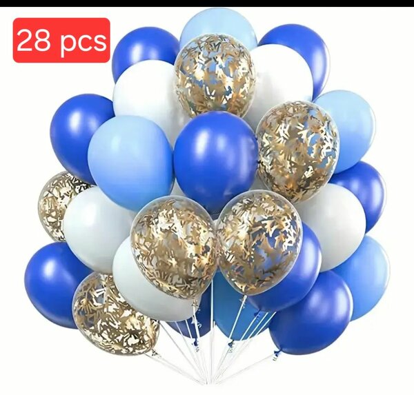Lot de 28 Ballons Fête Bleu Or