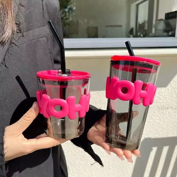 Modern Glass Cup with Straw