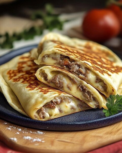 Crêpes fourrées au fromage et viande