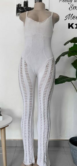 Knitted jumpsuit, white