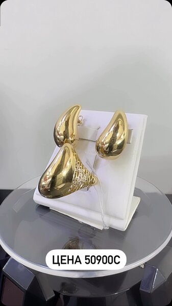 Комплект серьги+кольцо золотые