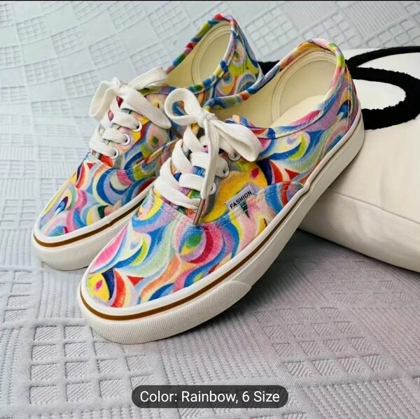 Women's Canvas Sneakers, Rainbow Graffiti Pattern