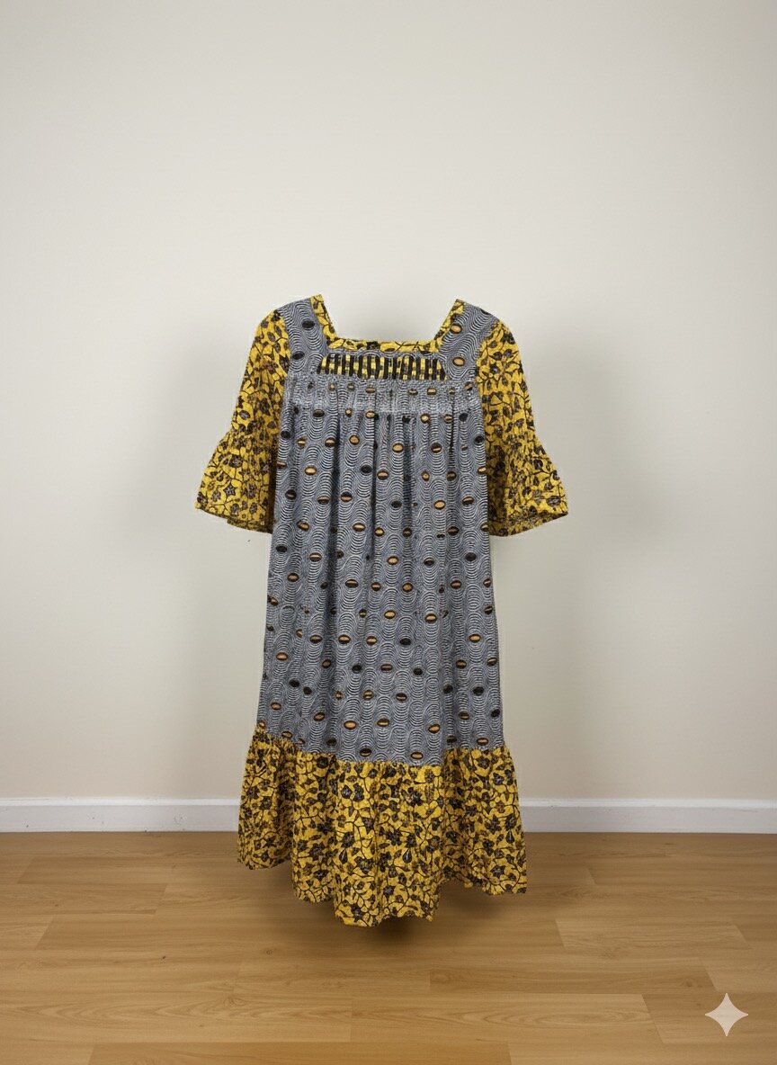 Robe mi-longue en pagne