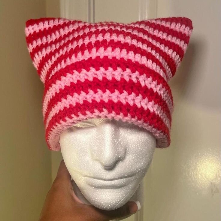 Striped Knit Cat Ear Beanie