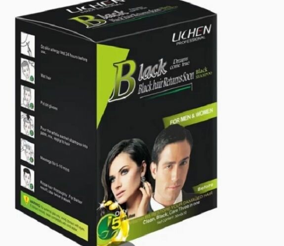 Lichen 10 Black Fast instant Hair Dye Color Shampoo sachet