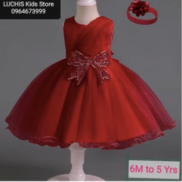 Girls' Princess red,sleevless ball gown with bow belt (+headband)