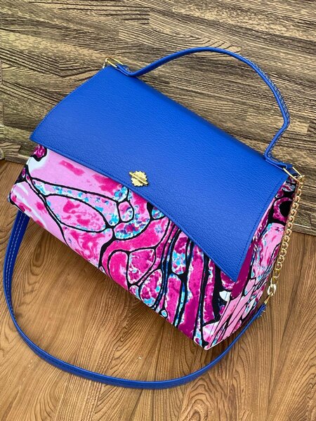 Sac à main cuir et tissu coloré