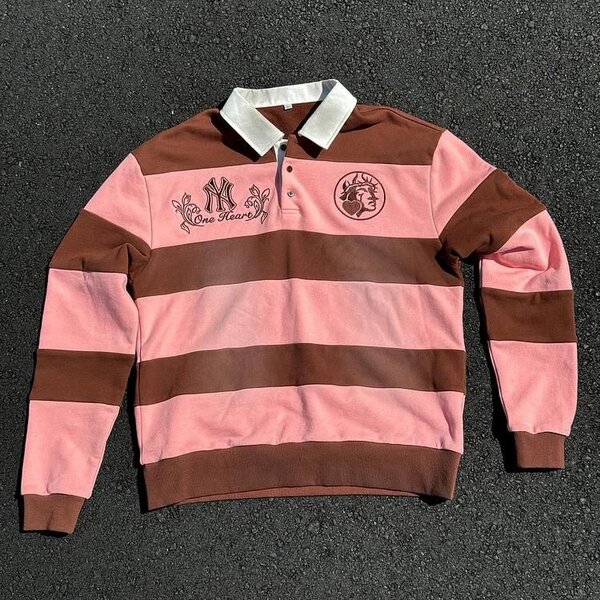 Polo rayé marron rose unisexe