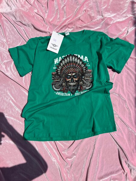 T-shirt vert imprimé crâne