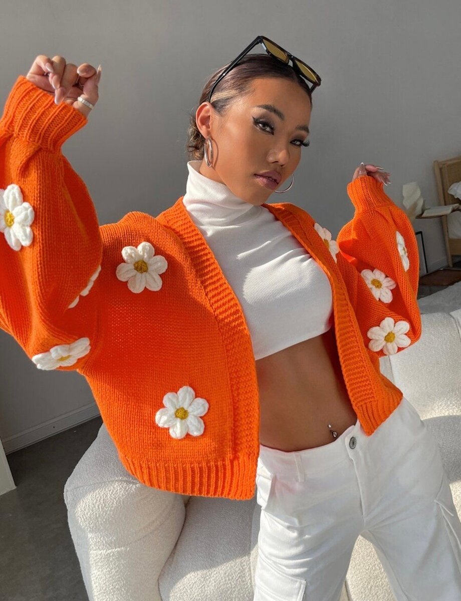 Cardigan fleuri en tricot