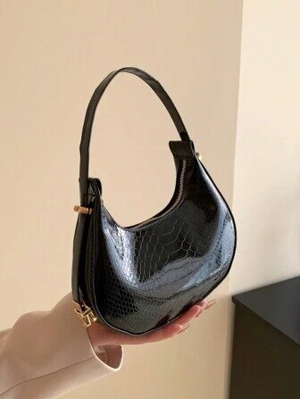 Elegant Black Crocodile Handbag