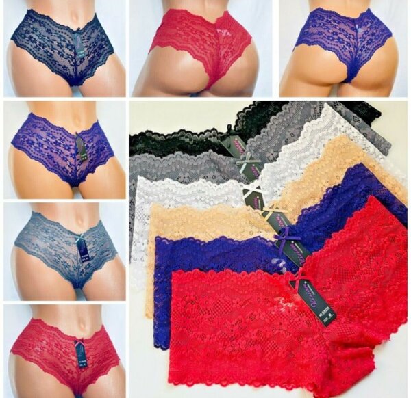 12 Pieces Of Ladies cotton Lace Panties Set- Multicolour