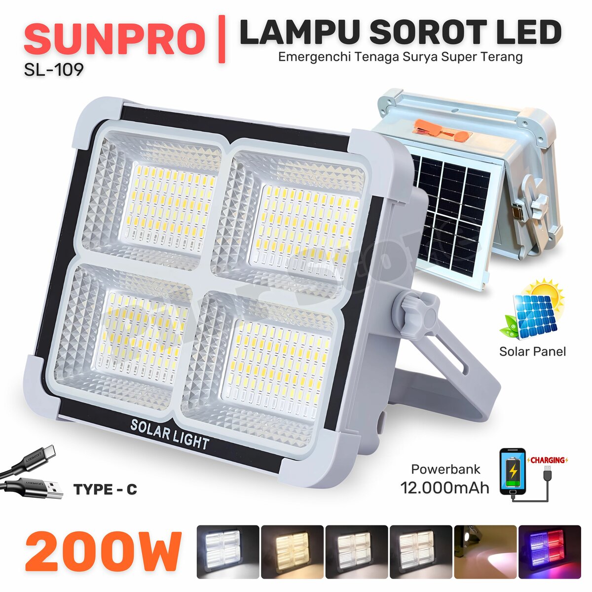 Projecteur LED Solaire 200W